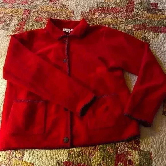 Baxter & Wells 100% Wool Red Cardigan Womens Sz L Button Down With Collar - Picture 1 of 5